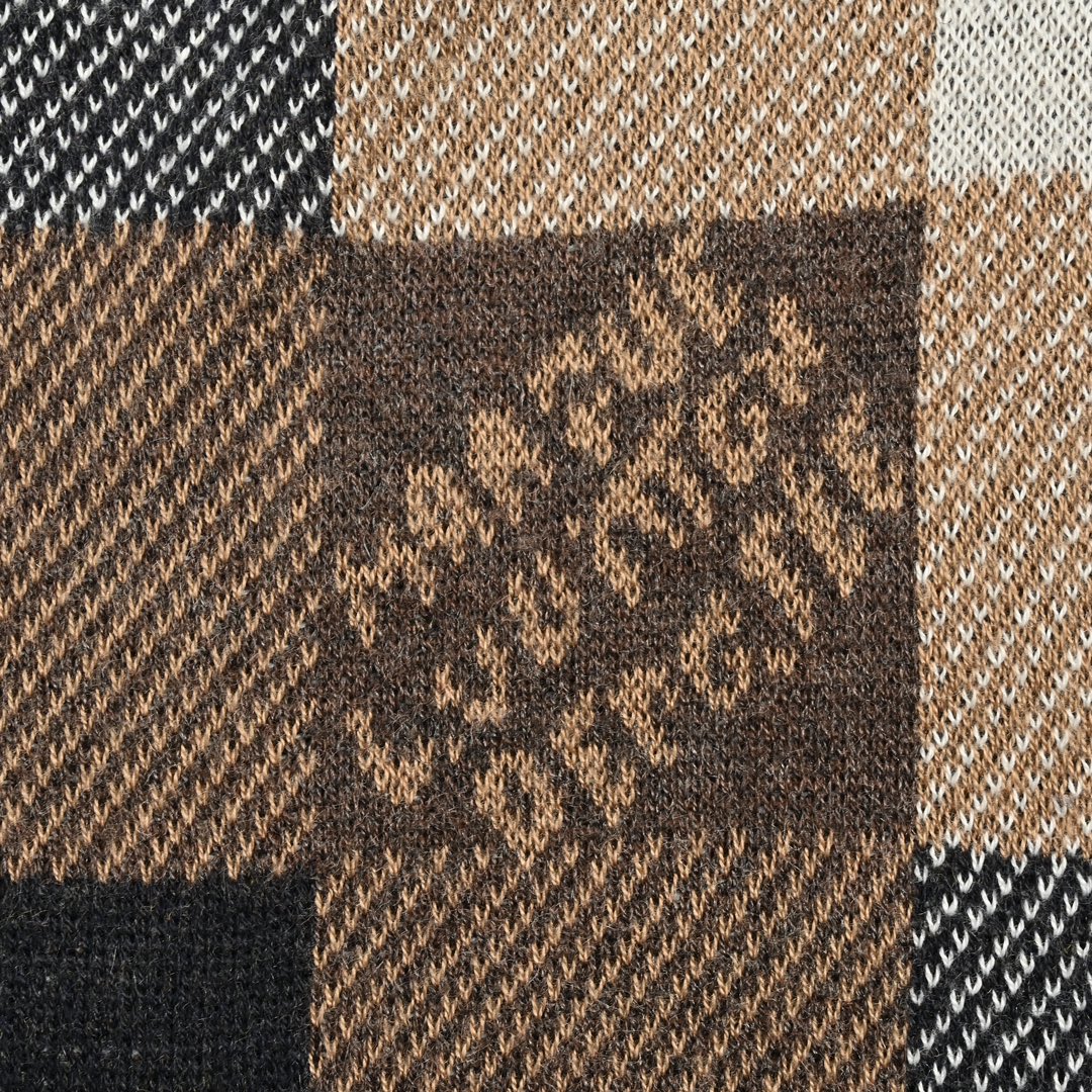 Checkerboard jacquard knit hooded sweatshirt