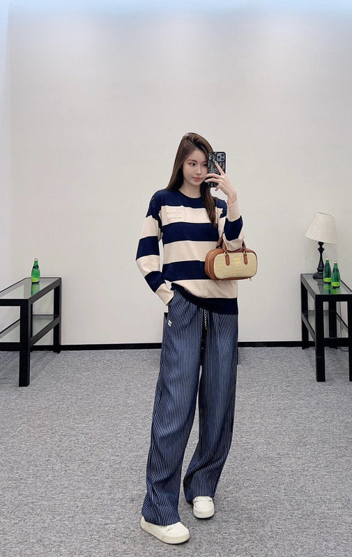 new product Striped crew neck sweater