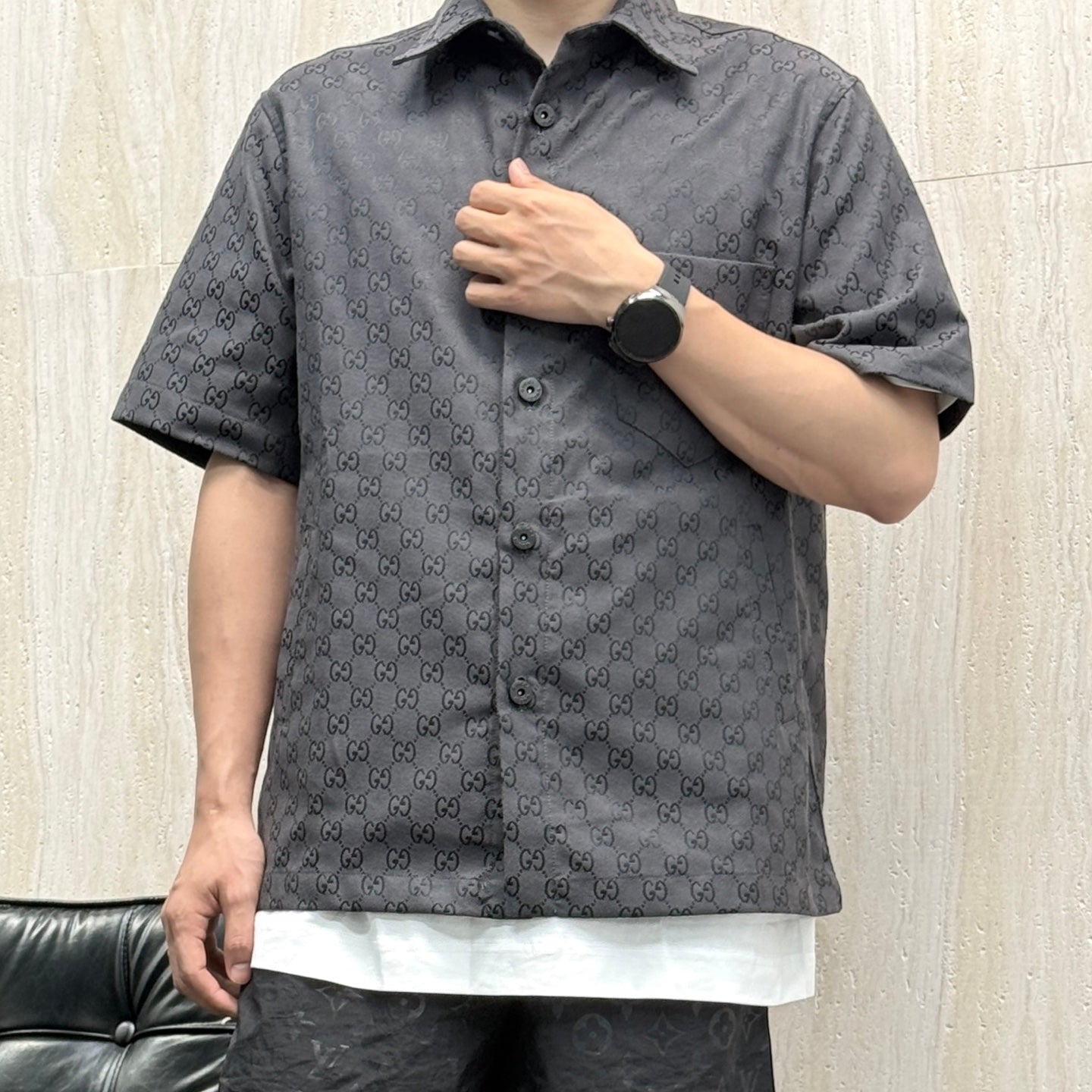 25ss full printed floral jacquard suit short sleeved shirt