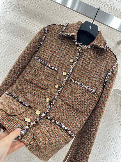 Lapel and belted dress jacket with beaded hem
