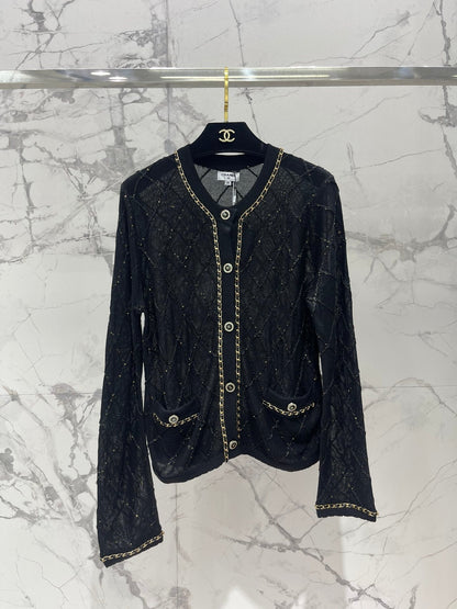 Hand-Strapped Sequined Knit Cardigan