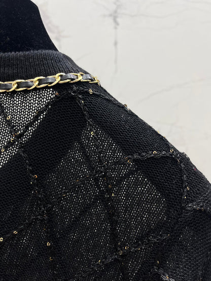 Hand-Strapped Sequined Knit Cardigan