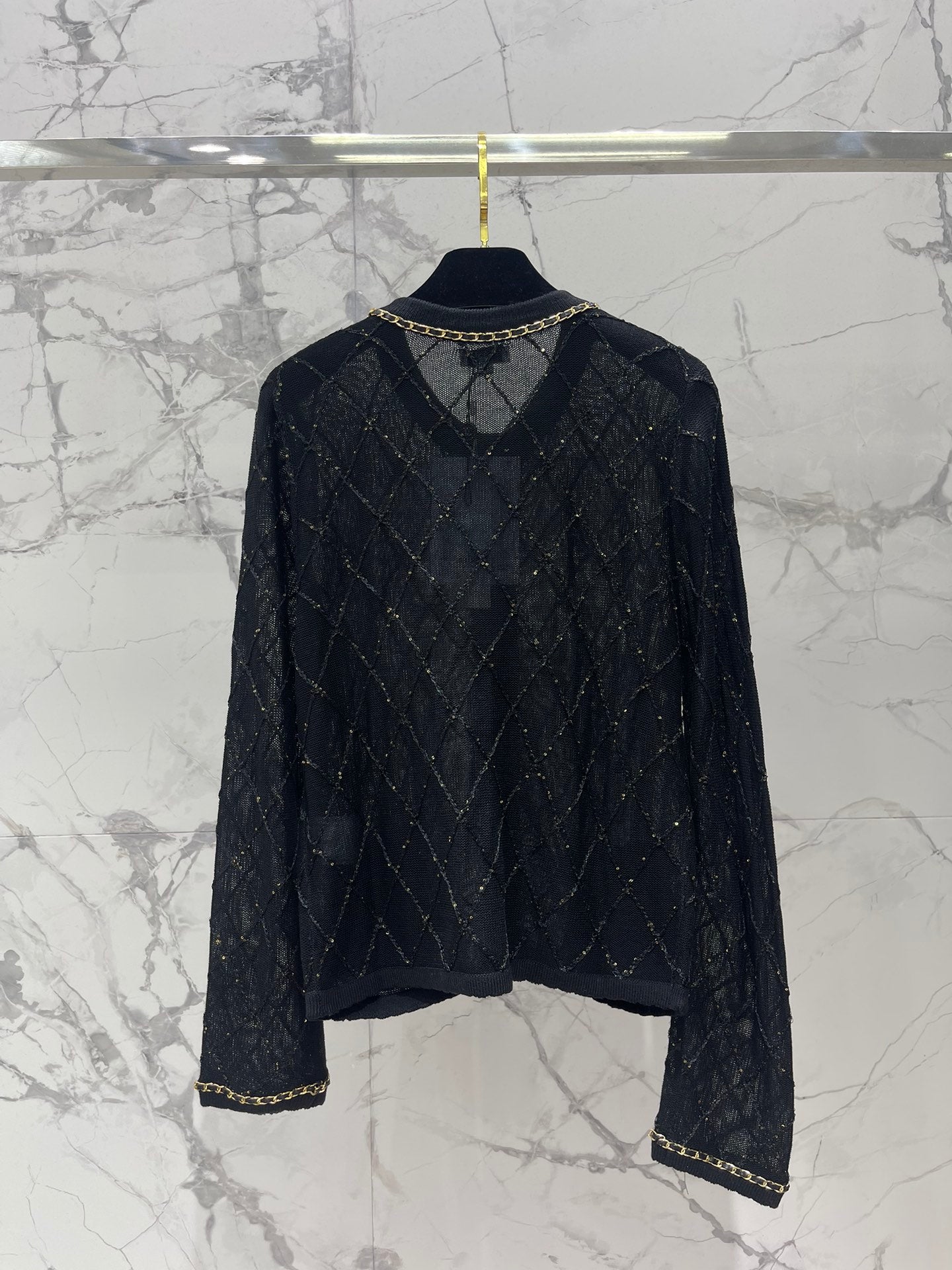 Hand-Strapped Sequined Knit Cardigan