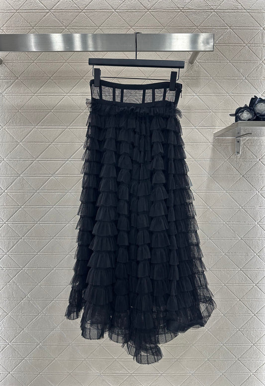25fw Cake multi-layer long gauze skirt