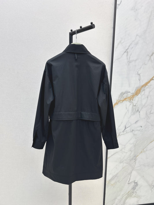 25fw Stand up collar drawstring design dress
