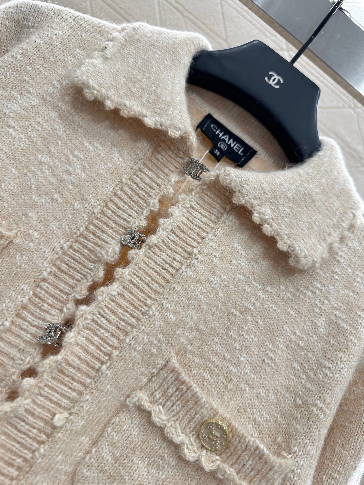25fw Embroidered lace knitted cardigan