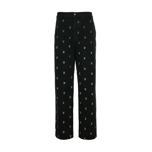 Gradient embroidered denim suit
