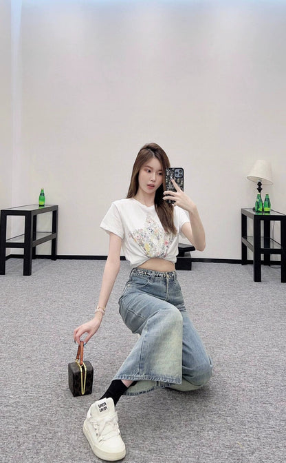 25 new high waist white pleated denim cropped pants