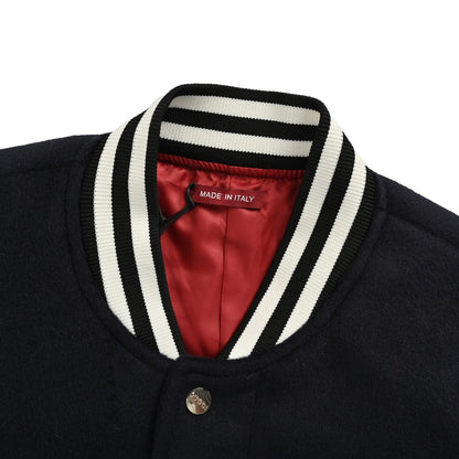 Cursive lettering patchwork leather sleeves patchwork thin cotton wool baseball jacket