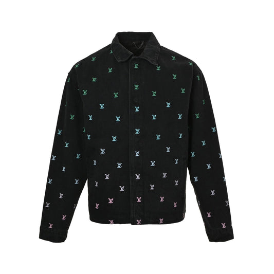 Gradient fully embroidered denim jacket set
