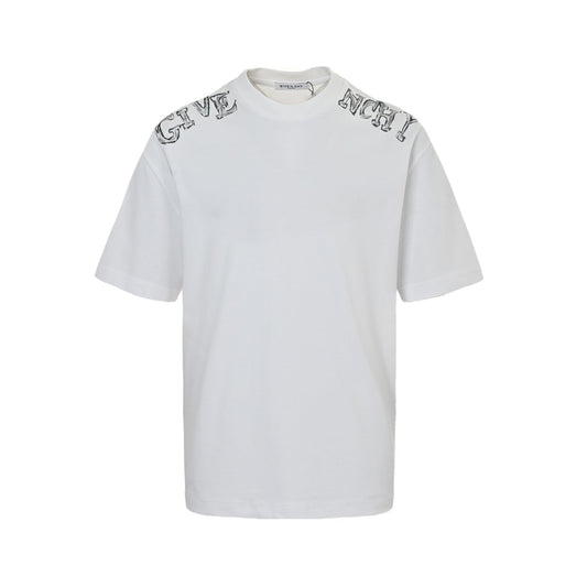 25ss Hand-painted lettering printed short sleeves on shoulders