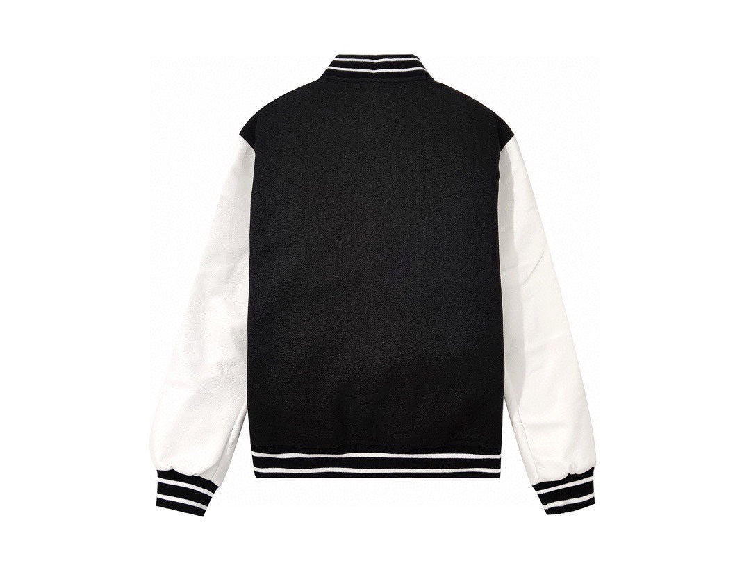 25fw White pebbled leather sleeve baseball jacket