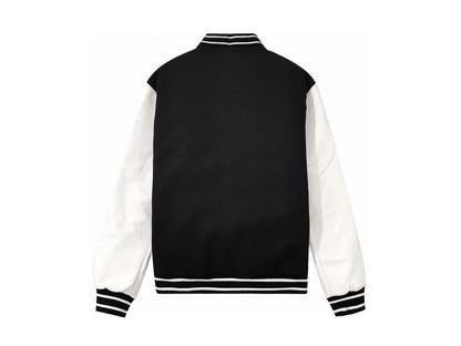 25fw White pebbled leather sleeve baseball jacket