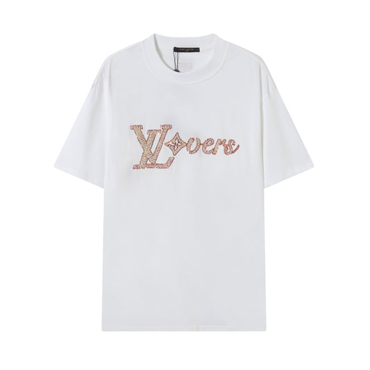 25ss Handmade bead embroidered short sleeved T-shirt
