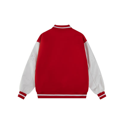 25fw White pebbled leather sleeve baseball jacket