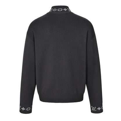 25 Jacquard ribbed stand-up collar zippered wool jacket
