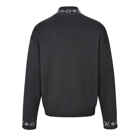 25 Jacquard ribbed stand-up collar zippered wool jacket