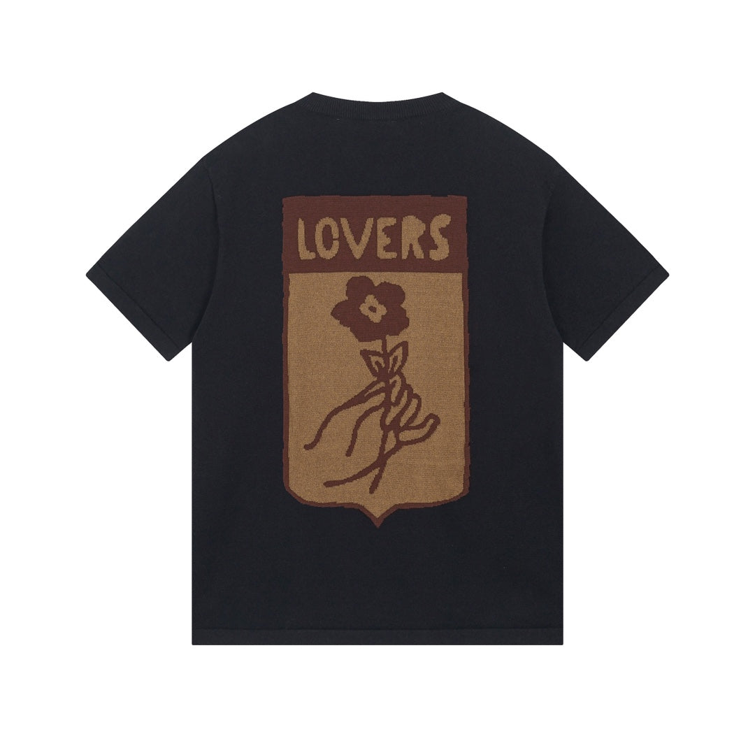 24SS early spring new jacquard knitted pullover short sleeved T-shirt.