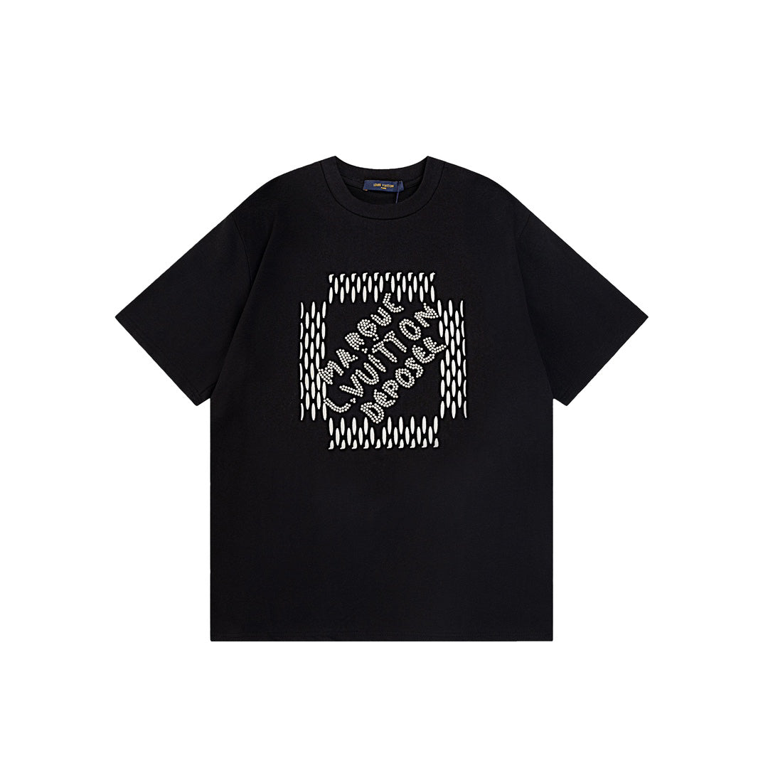24ss Heavy Industry Nail Bead Letter Embroidered Short Sleeve T-shirt