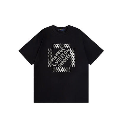 24ss Heavy Industry Nail Bead Letter Embroidered Short Sleeve T-shirt