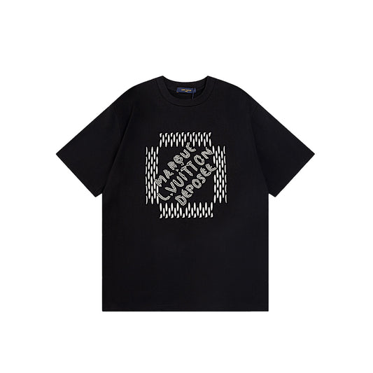 24ss Heavy Industry Nail Bead Letter Embroidered Short Sleeve T-shirt