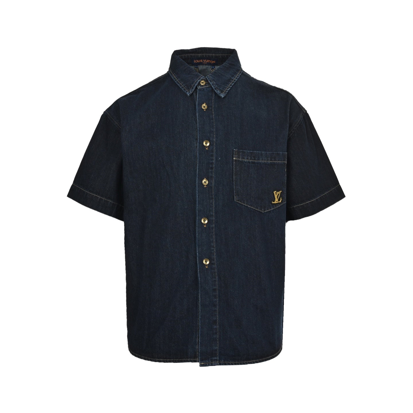 25ss rope signature letter embroidered denim short sleeved shirt