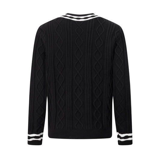 Knitted jacquard textured rhombus crew neck sweater