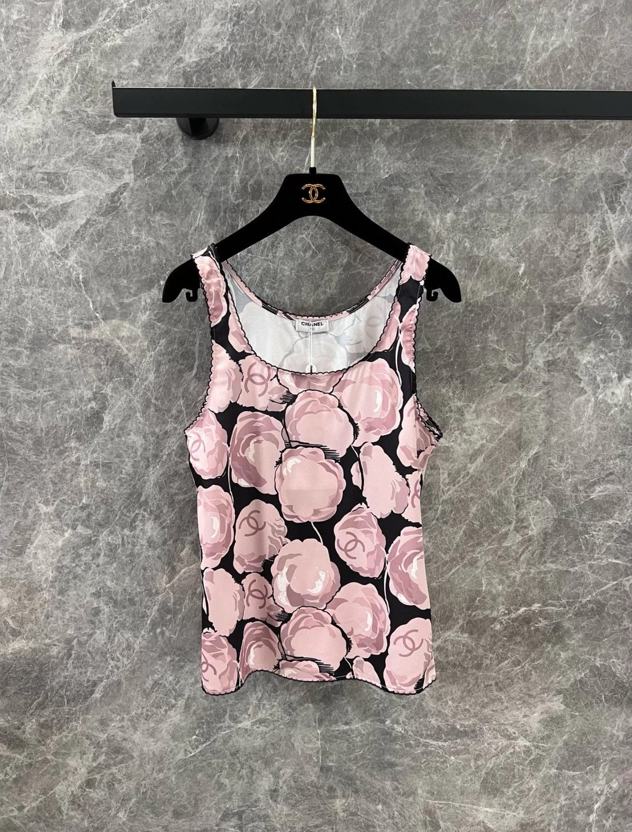 25ss spring and summer new second-hand series black and pink camellia vest