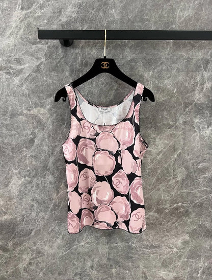 25ss spring and summer new second-hand series black and pink camellia vest