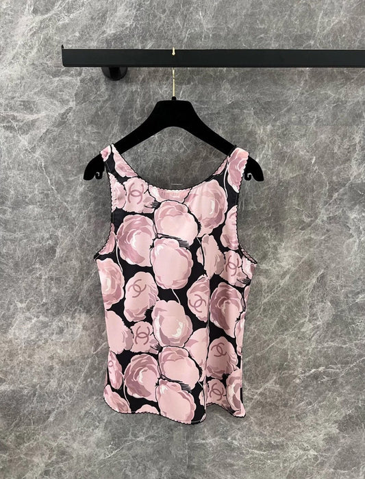 25ss spring and summer new second-hand series black and pink camellia vest