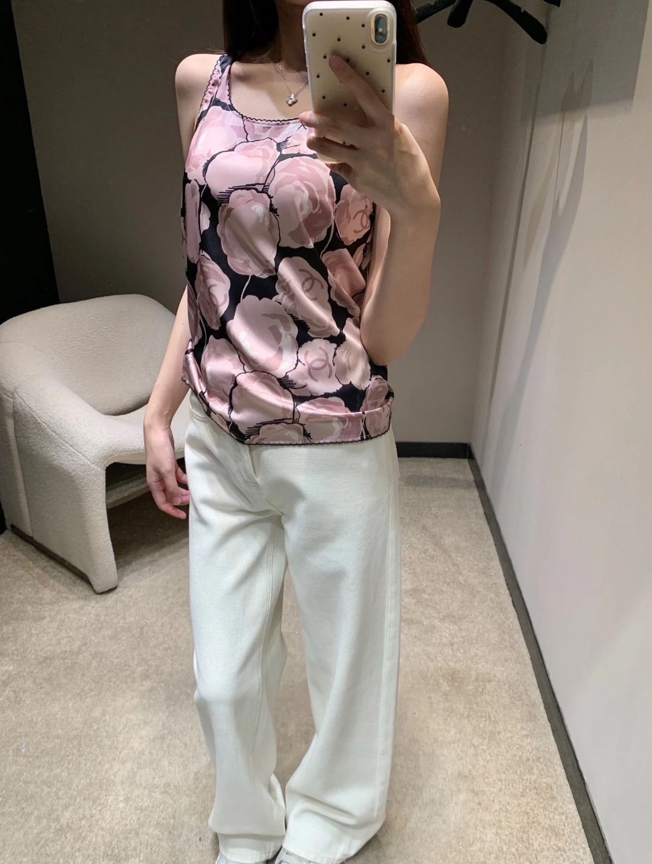 25ss spring and summer new second-hand series black and pink camellia vest
