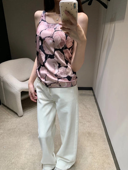 25ss spring and summer new second-hand series black and pink camellia vest