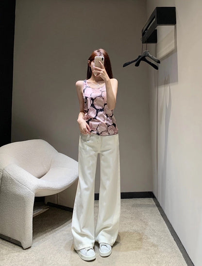 25ss spring and summer new second-hand series black and pink camellia vest