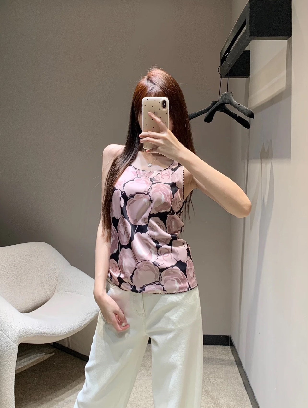 25ss spring and summer new second-hand series black and pink camellia vest