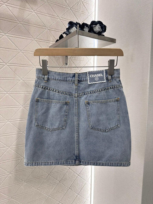 25ss Camellia Embroidery Denim Skirt
