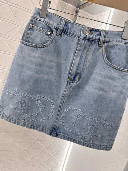 25ss Camellia Embroidery Denim Skirt