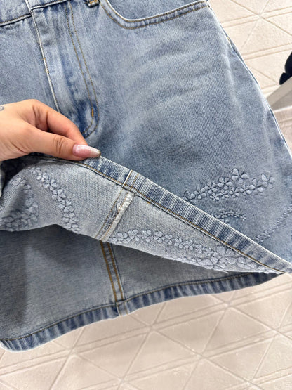 25ss Camellia Embroidery Denim Skirt