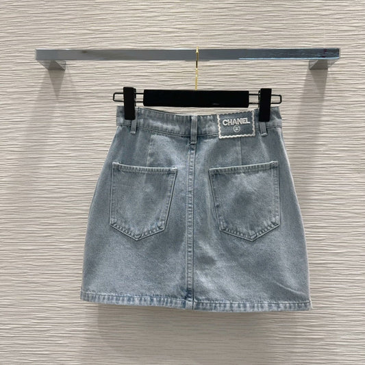 25 new stitching lace pocket denim skirt