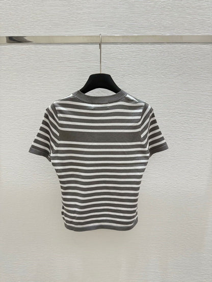 25 Summer striped knitted round neck short sleeves