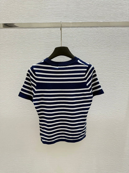 25 Summer striped knitted round neck short sleeves