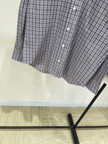 25 Retro dark red fine check long-sleeved shirt