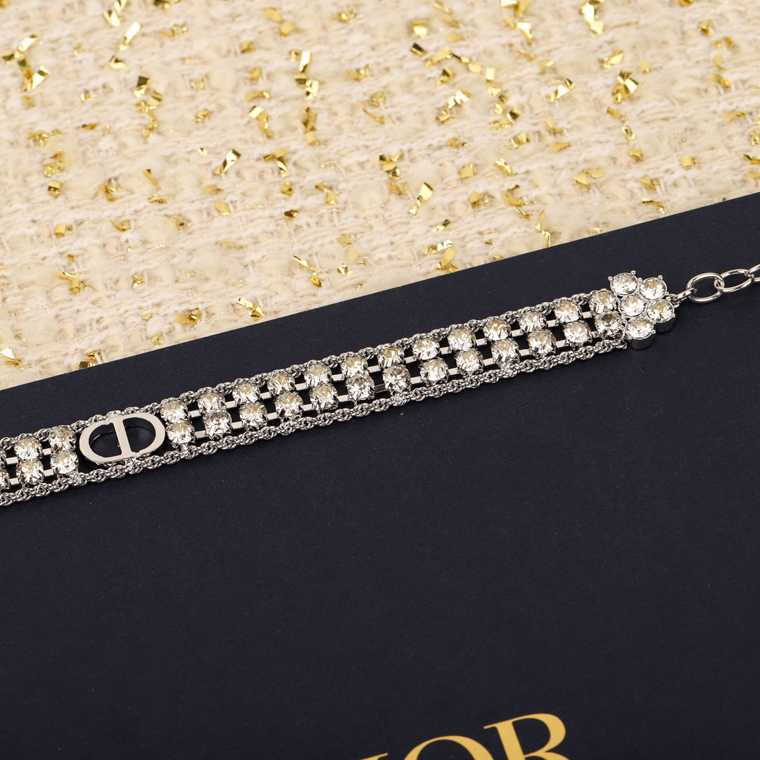 Double-layer diamond choker necklace