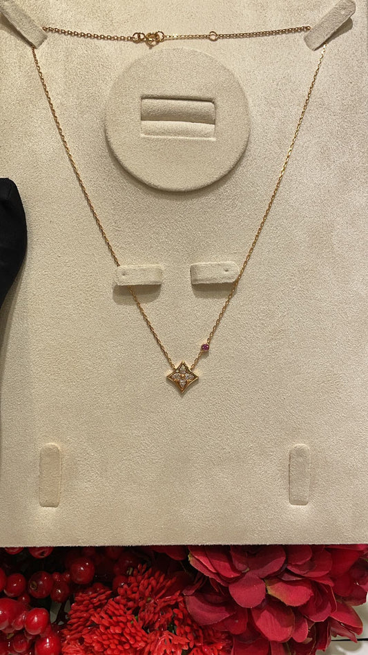 New full diamond floral square necklace