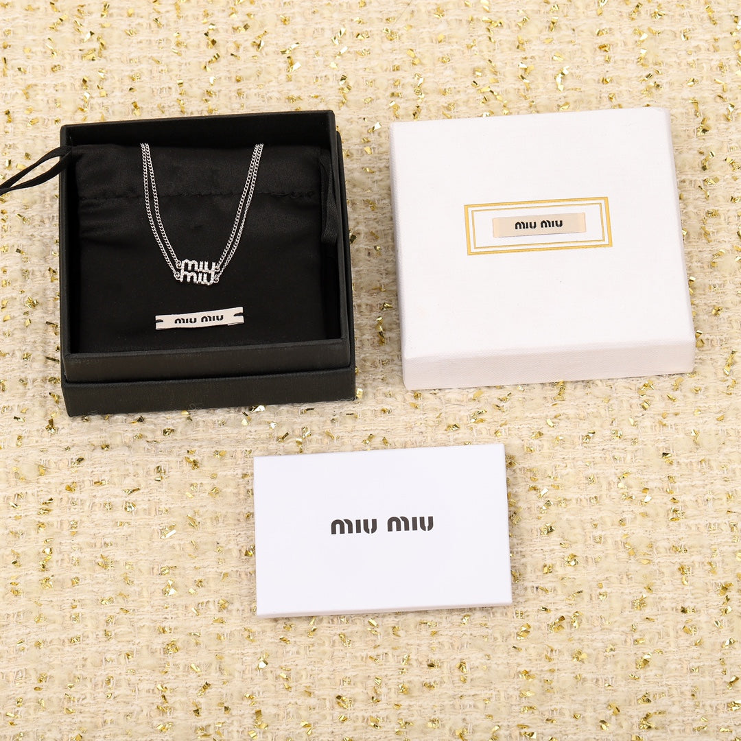 Double-layer necklace with full diamond letters