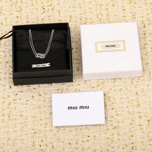 Double-layer necklace with full diamond letters
