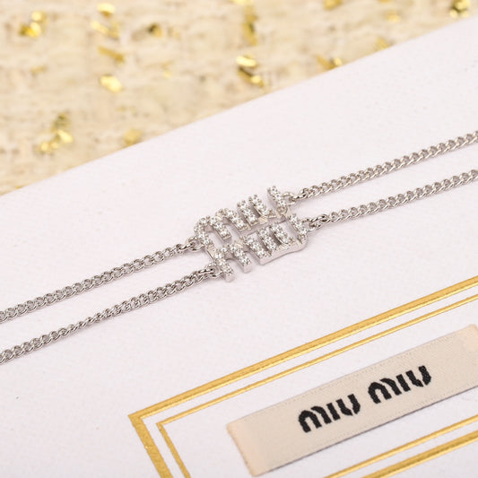 Double-layer necklace with full diamond letters