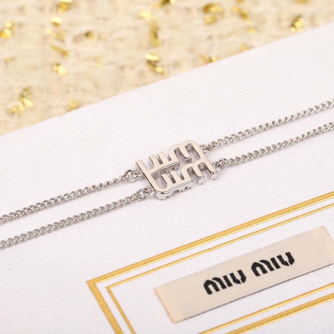 Double-layer necklace with full diamond letters