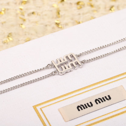 Double-layer necklace with full diamond letters