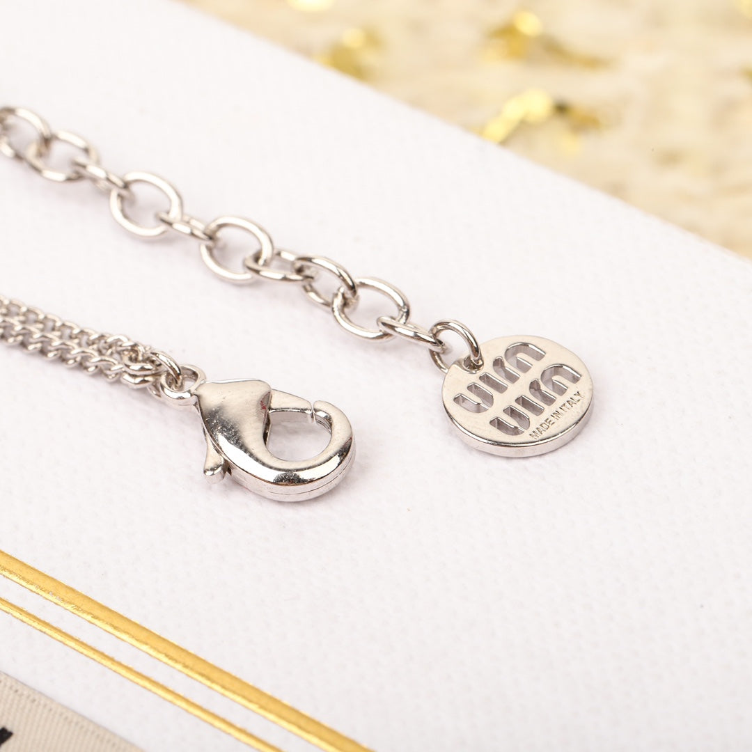 Double-layer necklace with full diamond letters