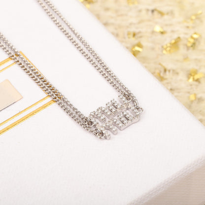 Double-layer necklace with full diamond letters